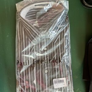 Paul Fredrick Men's Black and White Striped Non-Iron Two-Ply Cotton Dress Shirt